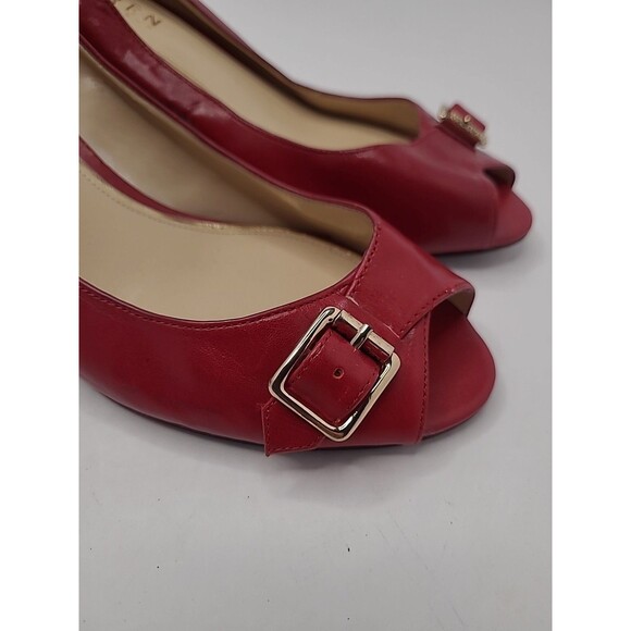 Lauren Ralph Lauren Peep toe Leather Red Peep Toe Heels Size 8 Office Career - Picture 3 of 11